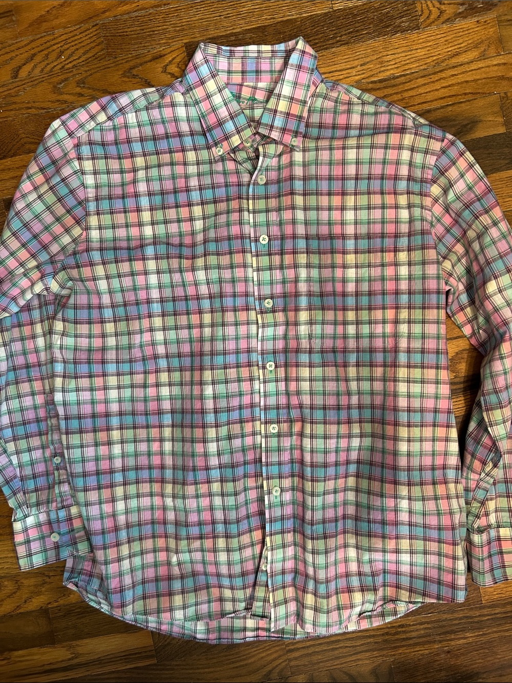 Alan Flusser Pink, Blue and White Plaid Button-Down Shirt